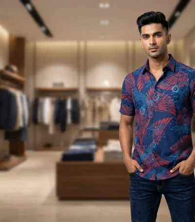 Men's Brown Aztec Print Slim Fit Casual Short Sleeve Resort Shirt (4)