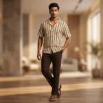 Men's Brown Aztec Print Slim Fit Casual Short Sleeve Shirt (2)