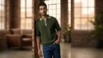 Men’s Forest Green Quarter Zip Knit Polo Shirt