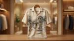 Men's Ivory Sketch Print Short Sleeve Resort Shirt (3)