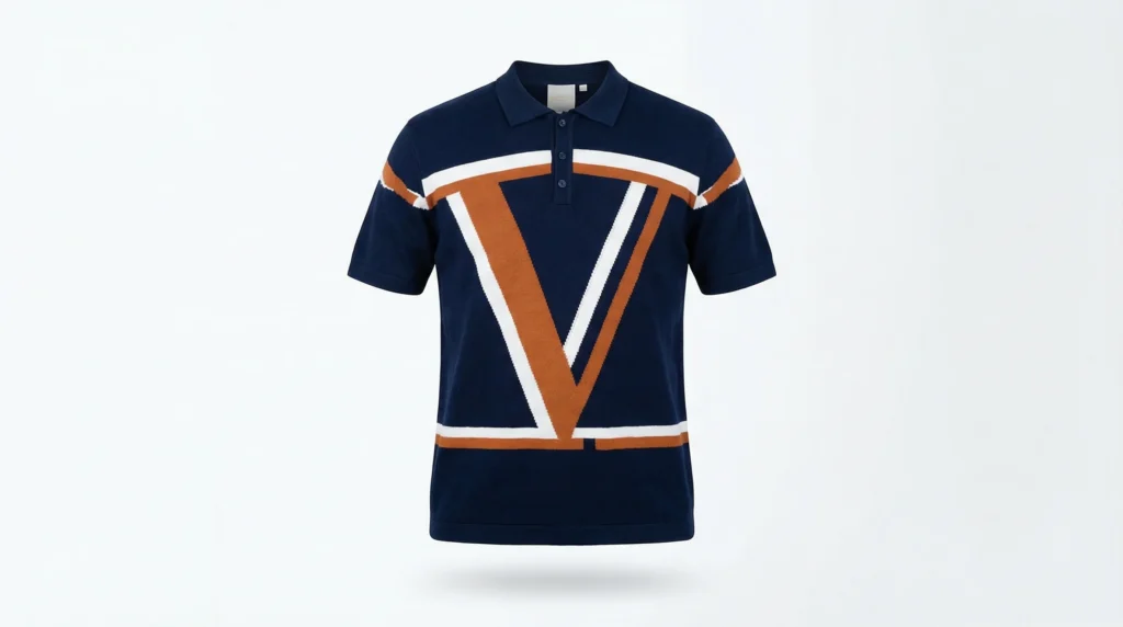 Men's Navy Blue Abstract Geometric Knit Polo Shirt (8)