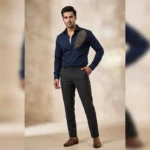 Men’s Navy Blue Feather Embellished Premium Formal Shirt (2)