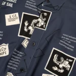 Men's Navy Blue Quirky Graphic Print Casual Cuban Collar Shirt (1)