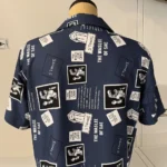 Men's Navy Blue Quirky Graphic Print Casual Cuban Collar Shirt (2)