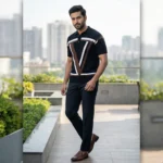 Men’s Navy Geometric Knit Polo Shirt – Premium Slim Fit (3)