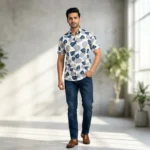 Men’s Navy & Yellow Floral Print Premium Casual Shirt (2)
