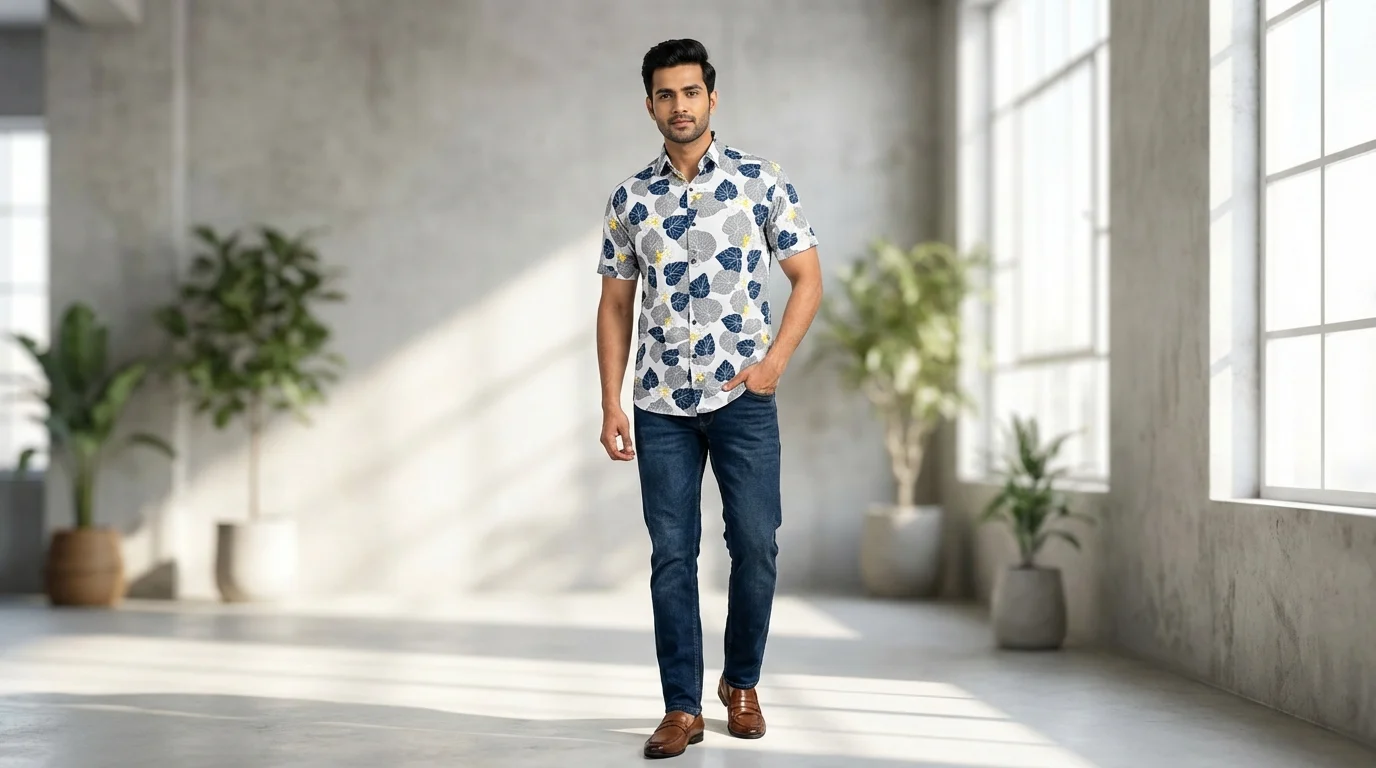 Men’s Navy & Yellow Floral Print Premium Casual Shirt (2) Men’s Navy & Yellow Floral Print Premium Casual Shirt (2)