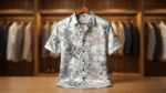 Men’s Off White Botanical Leaf Print Premium Casual Shirt (5)