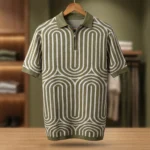 Men’s Olive Geometric Knit Quarter Zip Polo Shirt (2)