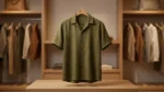 Men's Olive Green Textured Short Sleeve Resort Shirt (3)