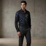 Men’s Onyx Black Embellished Luxury Party Wear Shirt (1)