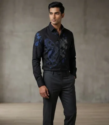 Men’s Onyx Black Embellished Luxury Party Wear Shirt (1)
