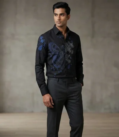 Men’s Onyx Black Embellished Luxury Party Wear Shirt (1)