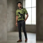 Men's Peach Tropical Horizon Short Sleeve Resort Shirt (1)