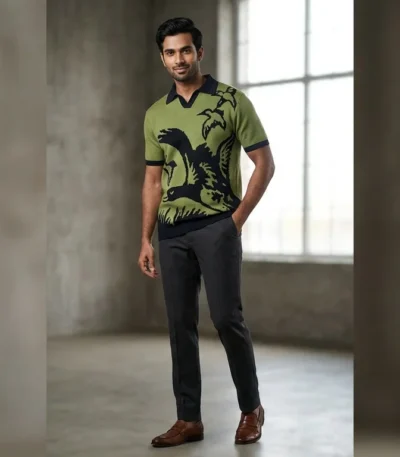 Men's Peach Tropical Horizon Short Sleeve Resort Shirt (1)