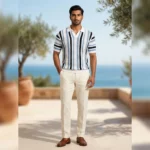 Men's Peach Tropical Horizon Short Sleeve Resort Shirt (3)