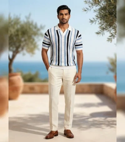 Men's Peach Tropical Horizon Short Sleeve Resort Shirt (3)