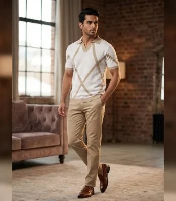 Men's Peach Tropical Horizon Short Sleeve Resort Shirt (4)