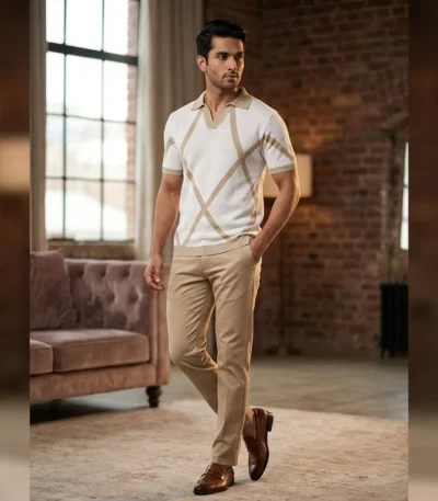 Men's Peach Tropical Horizon Short Sleeve Resort Shirt (4)