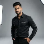 Men’s Premium Black Slim Fit Shirt with Luxury Metallic Taping (4)