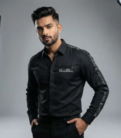 Men’s Premium Black Slim Fit Shirt with Luxury Metallic Taping (4)