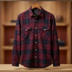 Men’s Premium Blue & Crimson Plaid Brushed Cotton Flannel Shirt (4)