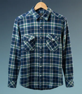 Men’s Premium Blue & Green Brushed Cotton Plaid Flannel Shirt (4)