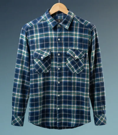 Men’s Premium Blue & Green Brushed Cotton Plaid Flannel Shirt (4)