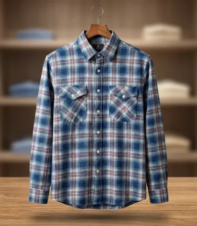 Men’s Premium Blue & Pink Brushed Cotton Plaid Flannel Shirt (11)