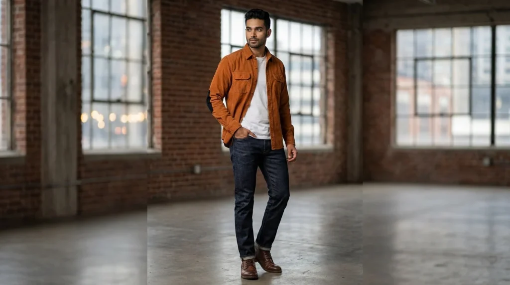 Men’s Premium Burnt Orange Corduroy Full Sleeve Utility Shirt (1)