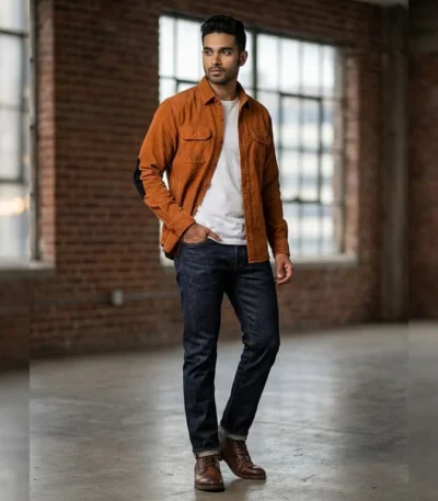 Men’s Premium Burnt Orange Corduroy Full Sleeve Utility Shirt (1)