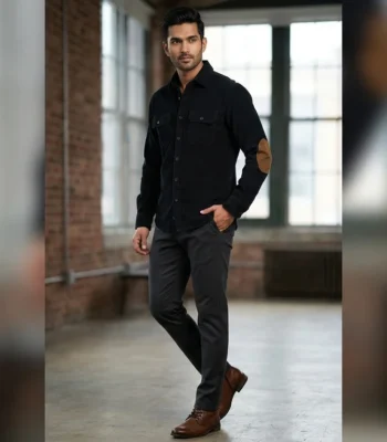 Men’s Premium Navy Blue Corduroy Utility Full Sleeve Shirt (1)