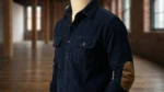Men’s Premium Navy Blue Corduroy Utility Shirt with Elbow Patches (3)