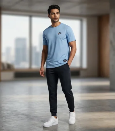 Men's Premium Navy Blue Cotton Crew Neck T Shirt (2)