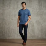 Men's Premium Navy Blue Solid Cotton Crew Neck T Shirt (3)