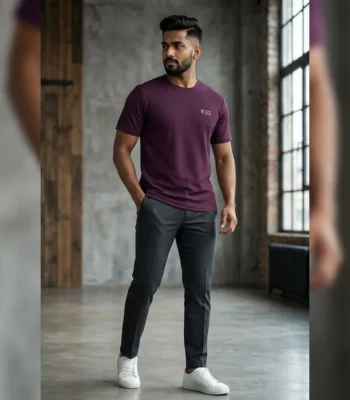 Men's Premium Navy Blue Solid Crew Neck Cotton T Shirt (1)