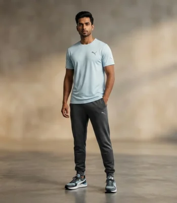 Men's Premium Navy Blue Solid Crew Neck Cotton T Shirt (3)