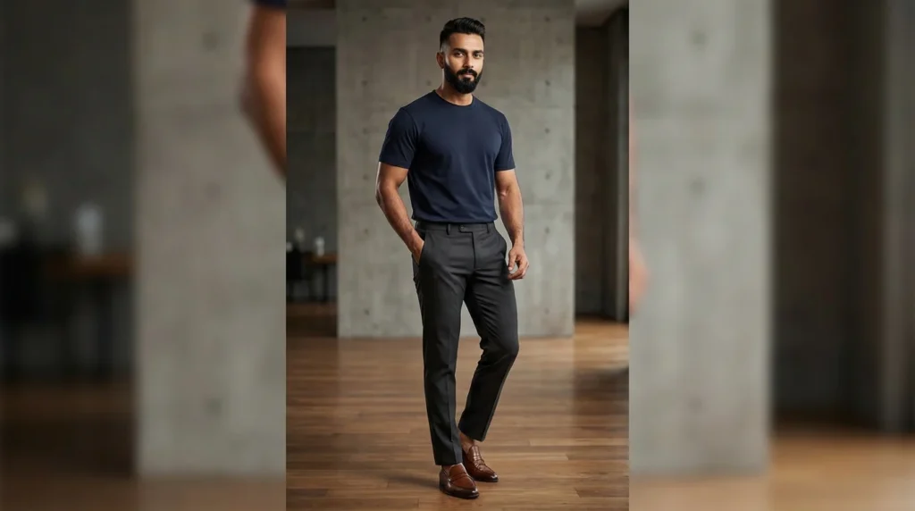 Men’s Premium Navy Blue Solid Slim Fit Cotton T Shirt (3)