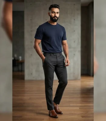 Men’s Premium Navy Blue Solid Slim Fit Cotton T Shirt (3)