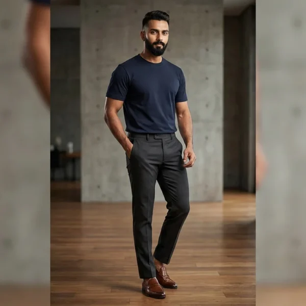 Men’s Premium Navy Blue Solid Slim Fit Cotton T Shirt (3)