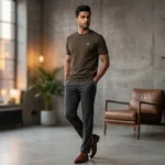 Men's Premium Navy Blue Waffle Knit Slim Fit T Shirt (4)