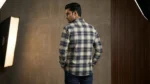 Men’s Premium Navy and Cream Plaid Cotton Flannel Shirt (1)