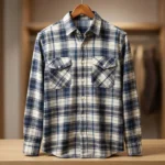 Men’s Premium Navy and Cream Plaid Cotton Flannel Shirt (4)