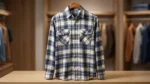 Men’s Premium Navy and Cream Plaid Cotton Flannel Shirt (4)