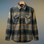 Men’s Premium Ochre and Navy Checked Flannel Overshirt (5)