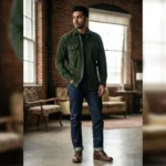 Men’s Premium Olive Green Corduroy Utility Full Sleeve Shirt (3)