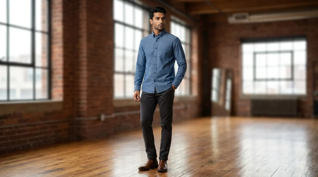 Men’s Premium Slate Blue Slim Fit Brushed Cotton Shirt (3)