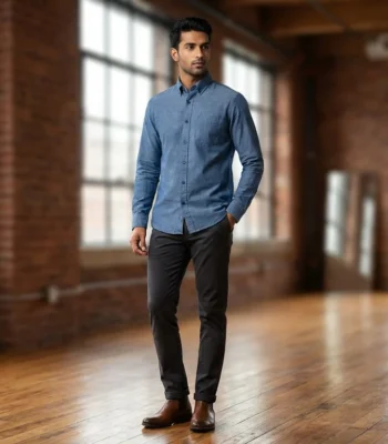 Men’s Premium Slate Blue Slim Fit Brushed Cotton Shirt (3)