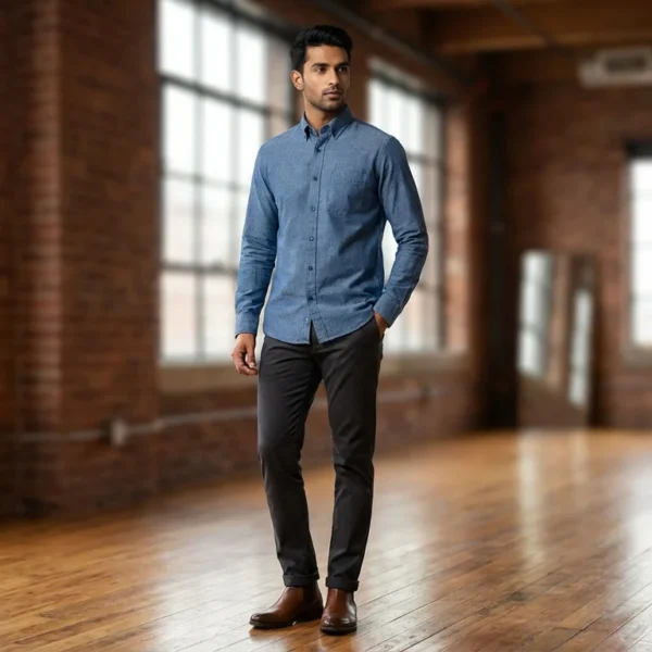 Men’s Premium Slate Blue Slim Fit Brushed Cotton Shirt (3)