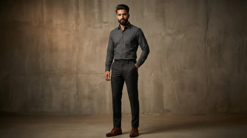 Men’s Premium Solid Charcoal Grey Slim Fit Flannel Shirt (1)